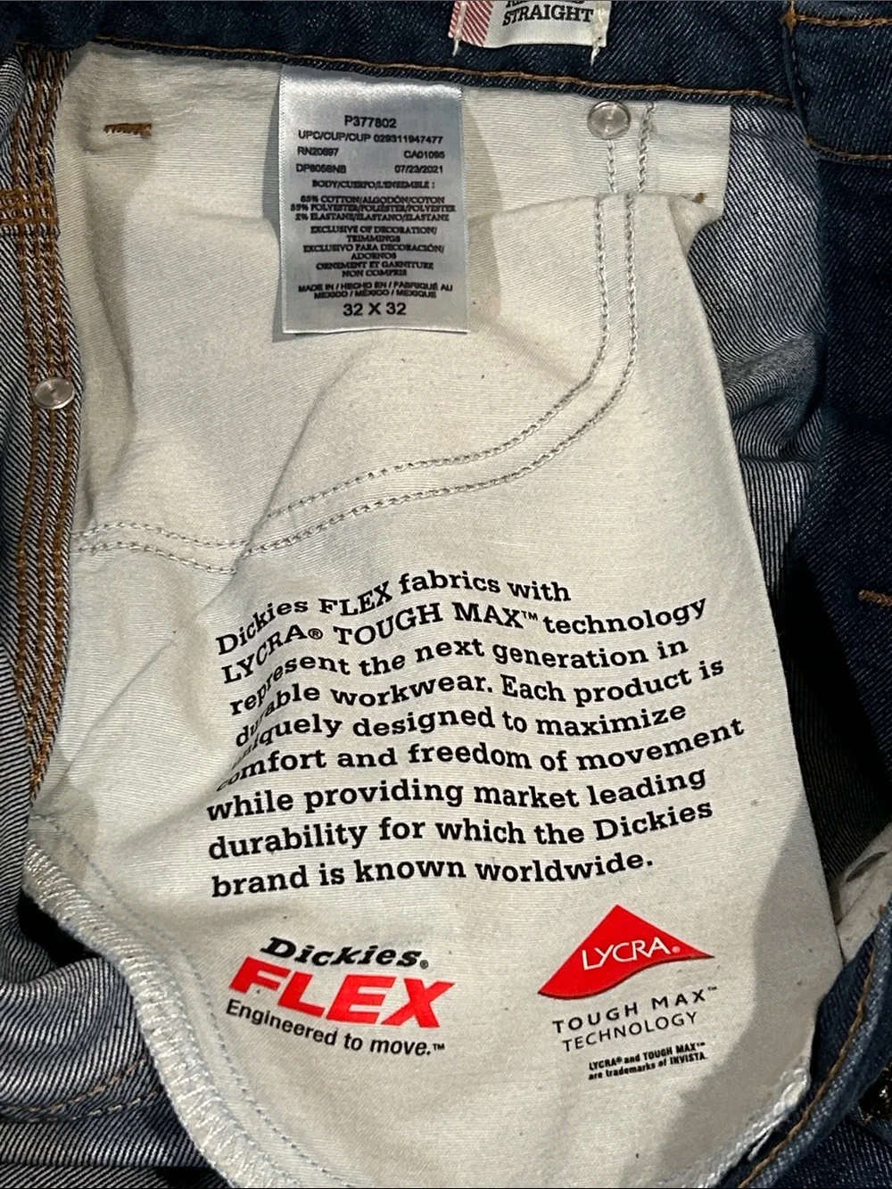 Dickies Flex Men’s 32x32 Dark Blue Carpenter Jeans Relaxed Straight